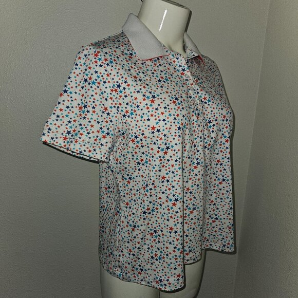 Lands' End Women's Polo Shirt Medium 10-12 Red White Blue Stars Patriotic 4th - Picture 5 of 12